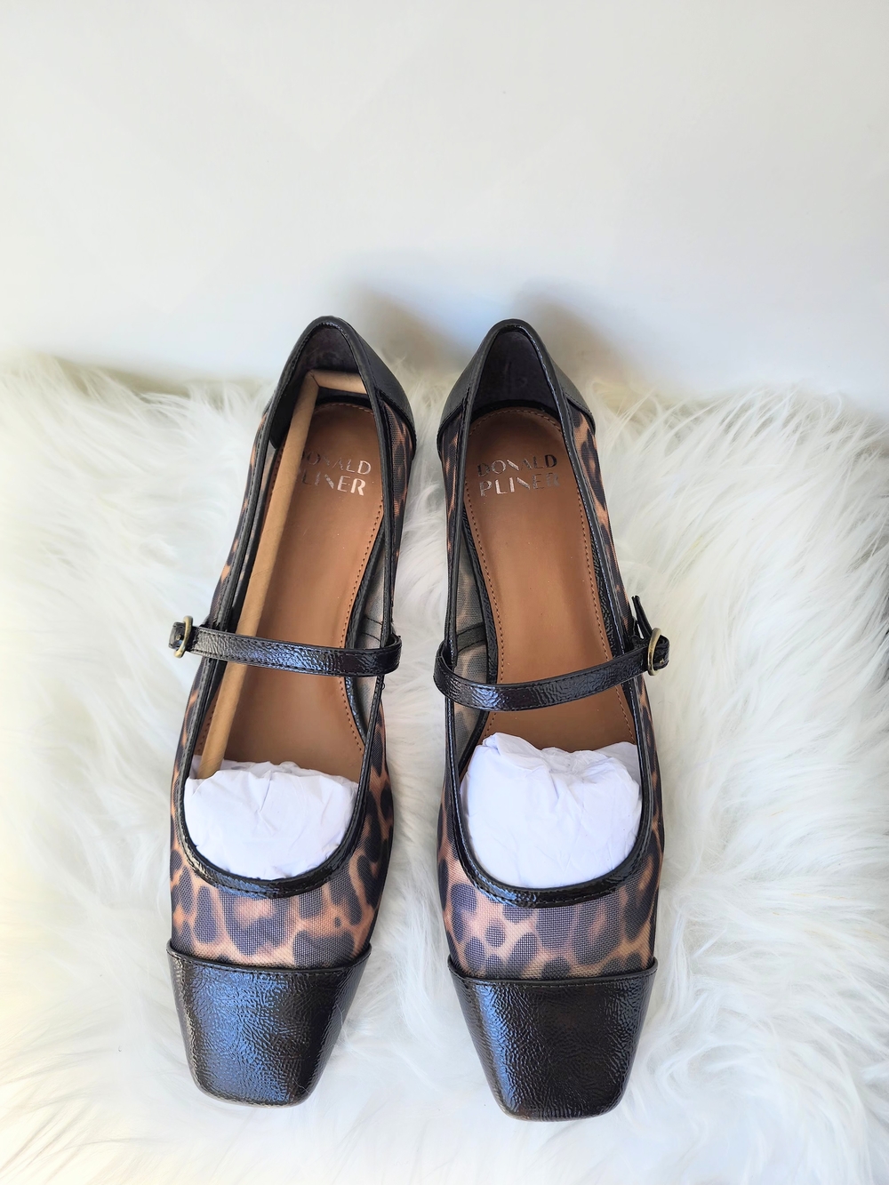 Donald J. Pliner Leopard Print Mary Jane Flats - Black Trim Size 8